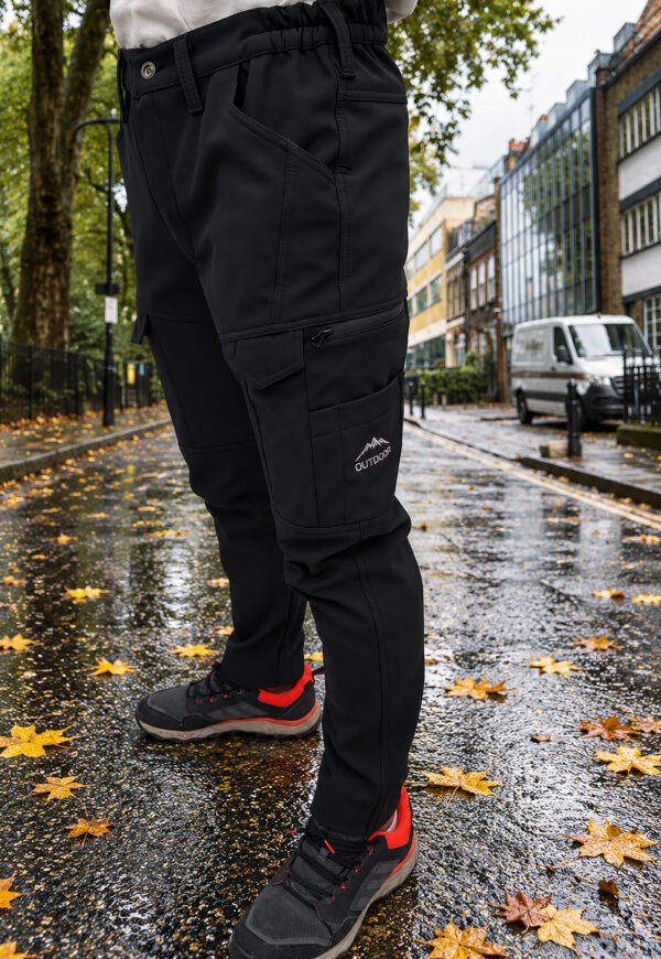 ERKEK SOFTSHELL OUTDOOR NAKIŞLI TAKTİK PANTOLON SİYAH